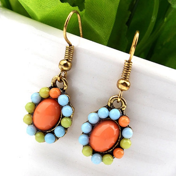 Orange & Blue Boho Statement Earring Set - Picture 3 of 5